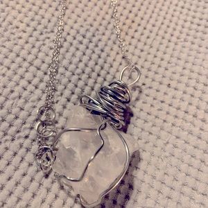 Wire wrapped quartz crystal necklace handmade